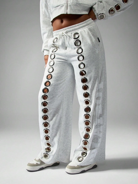 Missguided x Playboy Wide Leg Joggers With Metal Eyelet Details