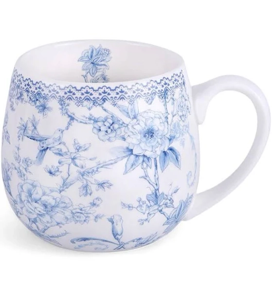 Winston Porter Bone China Blue Flowers Big Belly Mug 14.54 oz (430 ml) in Gift Box, Coffee Tea Mug