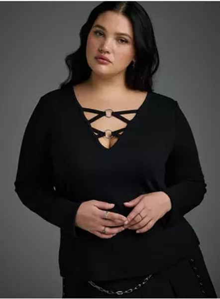 Nightfall Lace-Front O-Ring Crop Top