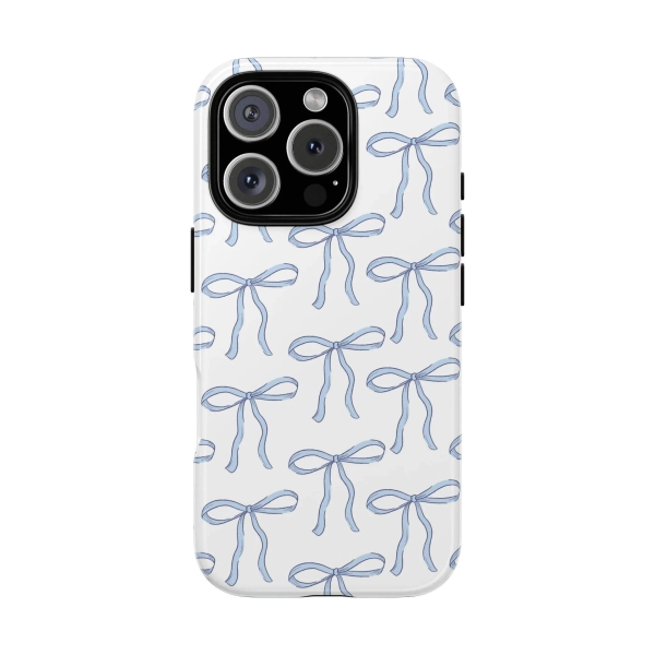 JESSICA Light Blue Bows pattern Coquette Girly Aesthetic Cottage Core Trendy Pastel Blue Ribbon Pattern Preppy Protective iPhone Case