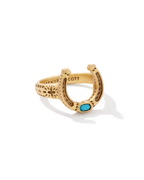 Noble Vintage Silver Horseshoe Cocktail Ring in Variegated Dark Teal Magnesite