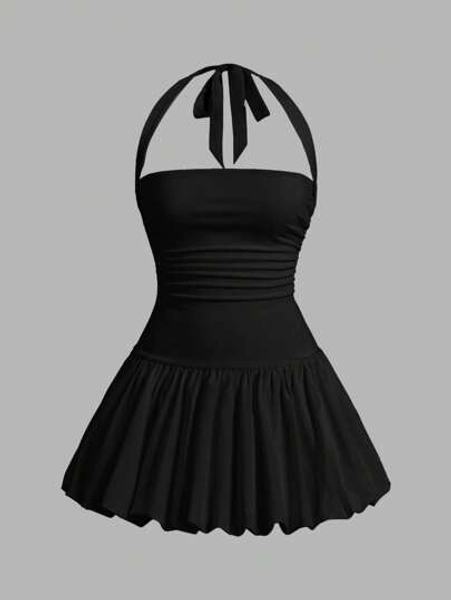 SHEIN EZwear Valentine Day Women's Halter Backless Allover Print Casual Mini Dress,Summer Dresses For Women - Size XS