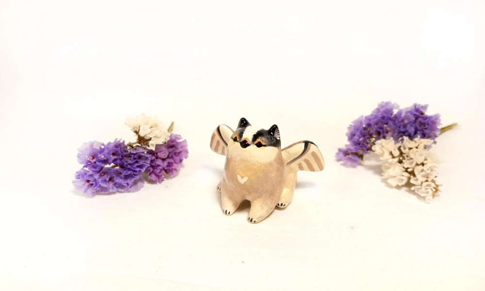 Bird griffin figurine TO ORDER Small Long-tailed chickadee gryphon statue Tiny clay animal sculpture Mini figure Baby griffon kawaii gift