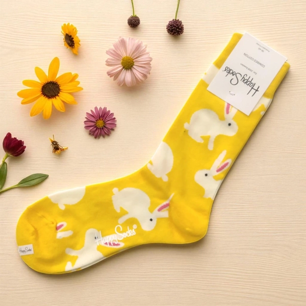 Bunny Pattern Crew Socks, Funny Animal Food Socks, Spring Gift