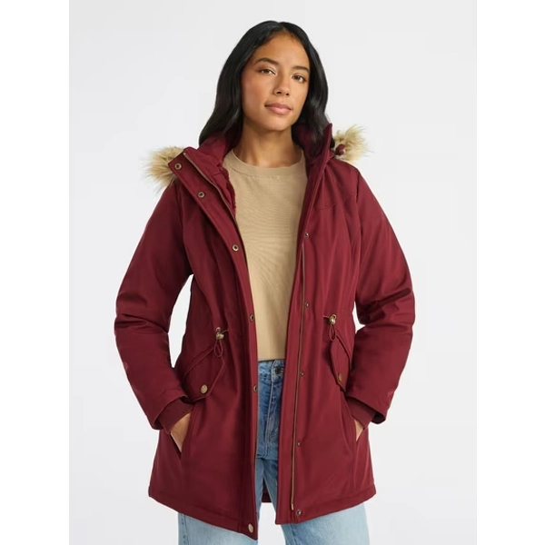 Time and Tru Hooded Anorak Jacket with Faux Fur Trim