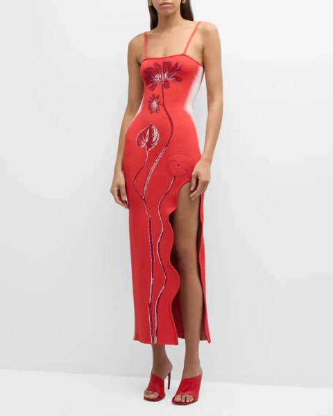 Iris Flower Asymmetric Sheath Maxi Dress