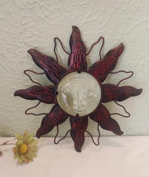 Vintage Metal & Glass Sunface 10" Wall Hanging - 3D Sun Face Solstice/celestial Wall Decor -southwest/boho/rustic/eclectic - Etsy