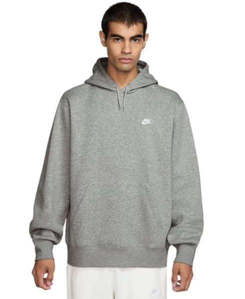 Nike Club Men's Pullover Fleece Logo Hoodie - Dk Gray Heather/lt Smoke Gray/White