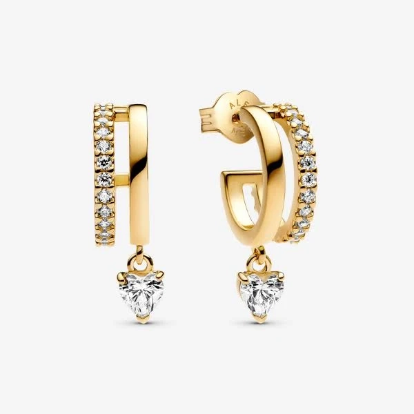 Pandora 14K Gold Plated Dangling Heart Hoop Earrings