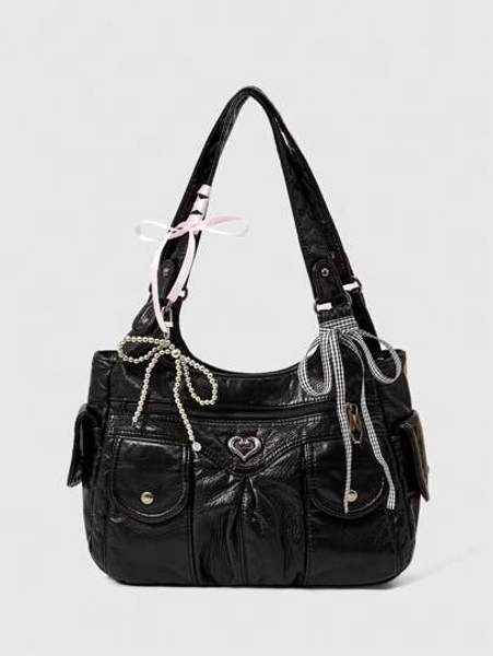ROMWE Grunge Punk Casual Lady Commuter Shoulder Tote Bag, Large Capacity, New Arrival Tote Bags For Woman