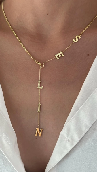 Dainty Name Necklace, Lariat Necklace, Drop Name Necklace, Long Y Necklace, Initial Necklace, Custom Letter Necklace, Personalize gift her