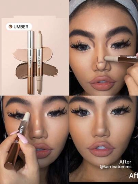 SHEGLAM Fine Line 2-In-1 Nose Contour & Highlight Pen-Umber 2-Color Contour Stick Non-Greasy Long Lasting Natural Highlighter Dual-Use Multi-Use Sculpt Smoothes Fine Lines Creamy Contour Brand Beauty Makeup Face Paint Cosmetic For Women Girls Perfect For Fall Winter Ideal For Y2K Fancy Fashion Suitable For Birthday Christmas Present Party Ready Best Color