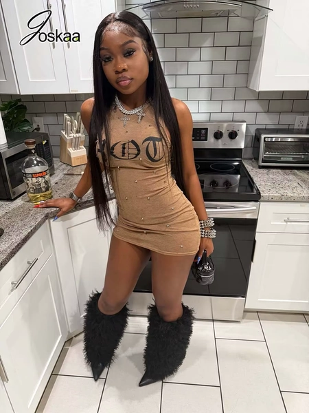 Joskaa Letter Print Bodycon Mini Dress Women Hipster Sexy O-neck Sleeveless Stretchy Skinny Dresses Party Club Y2k Streetwear - AliExpress 200000345