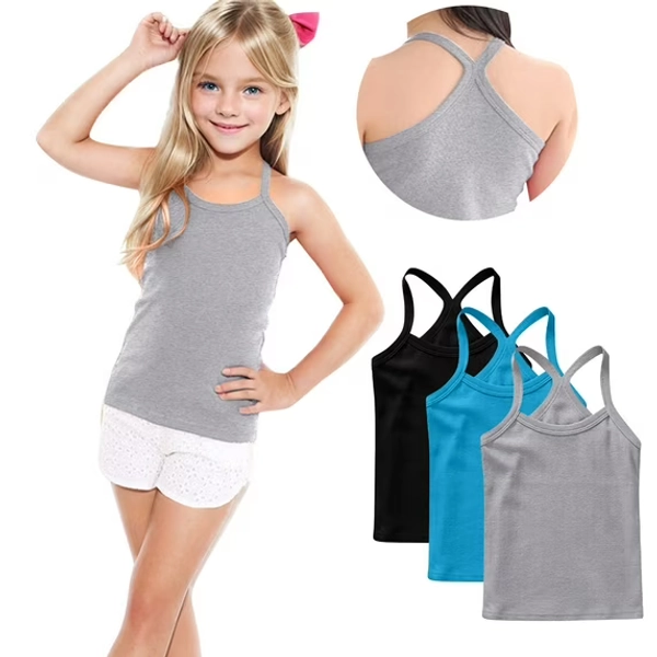 ZACPNCV Girls Camisole 3 Pack Cotton Soft Girls Undershirts - Lightweight Spaghetti Strap Tank Top Multicolor 6-7 Years