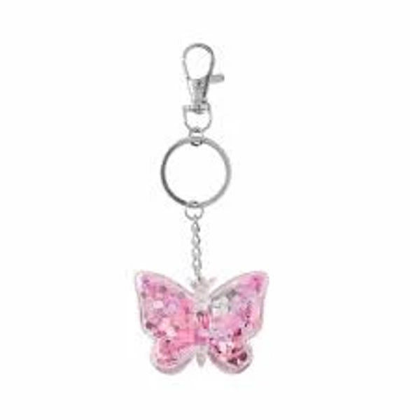 Claire's Girls' Liquid Fill Butterfly Keyring - Pink