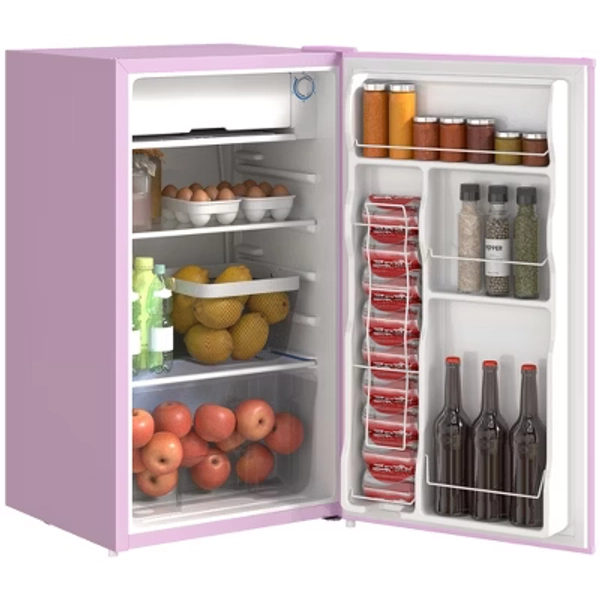 HOMCOM Mini Fridge with Freezer, 3.2 Cu.Ft Compact Refrigerator with Adjustable Shelf, Mechanical Thermostat and Reversible Door for Bedroom, Pink