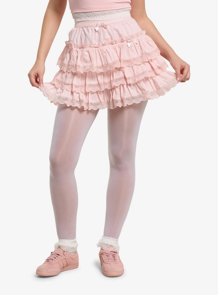 Sweet Society Pink Lace Bow Tiered Skirt