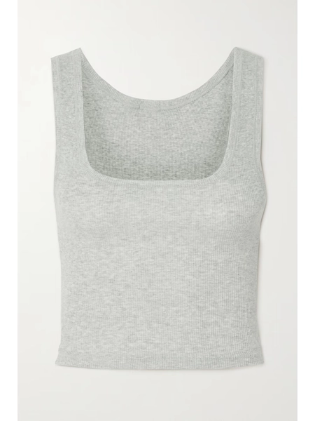 Cotton Collection cropped ribbed cotton-blend jersey tank - Light Heather Grey - light gray - XXS
