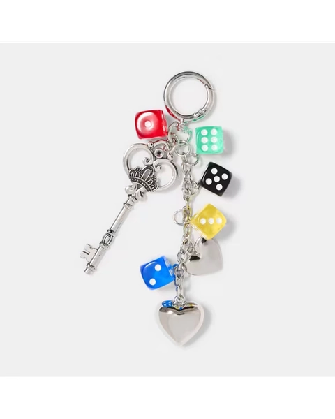 Dice Bag Charm Keyring - Silver Tone - Silver - One Size