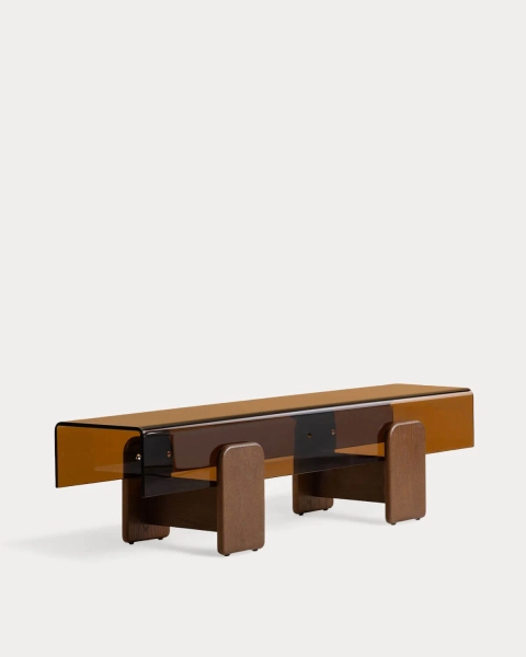 Curved Glass and Wood TV Stand Clery