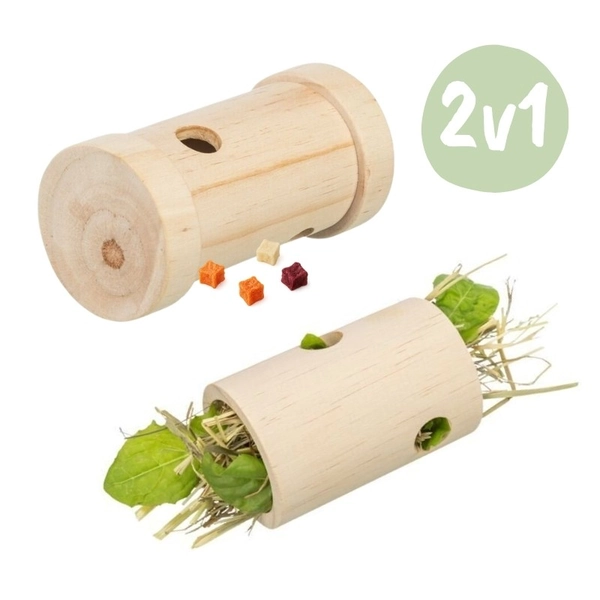 Dřevěný plnící váleček s otvory na pamlsky SNACK ROLL 2v1