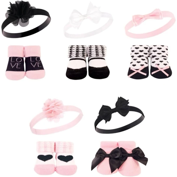 Hudson Baby Girl Headband and Socks Giftset (10-Pack)