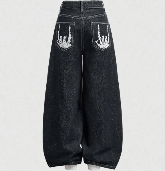 SHEIN Tween Girls Y2k Punk Fashion Loose Fit Baggy Wide Leg Jeans