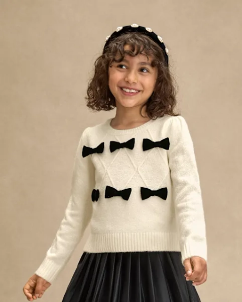 Girls Bow Sweater - Petit Paris - Cream