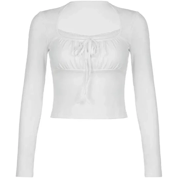 Women's Lace Long Sleeve Bow Top