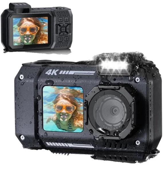 33ft/10m Waterproof Camera 4K 48MP HD Photos & Videos with Dual-Screen for Snorkeling, Surfing, Swimming, Kentfaith Waterproof Camera for Kids, Adults