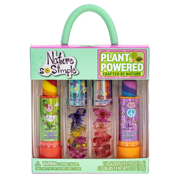 Nature So Simple, 4 Pack, Floral Lip Glosses Set, Made from Non-toxic Naturally Derived Ingredients