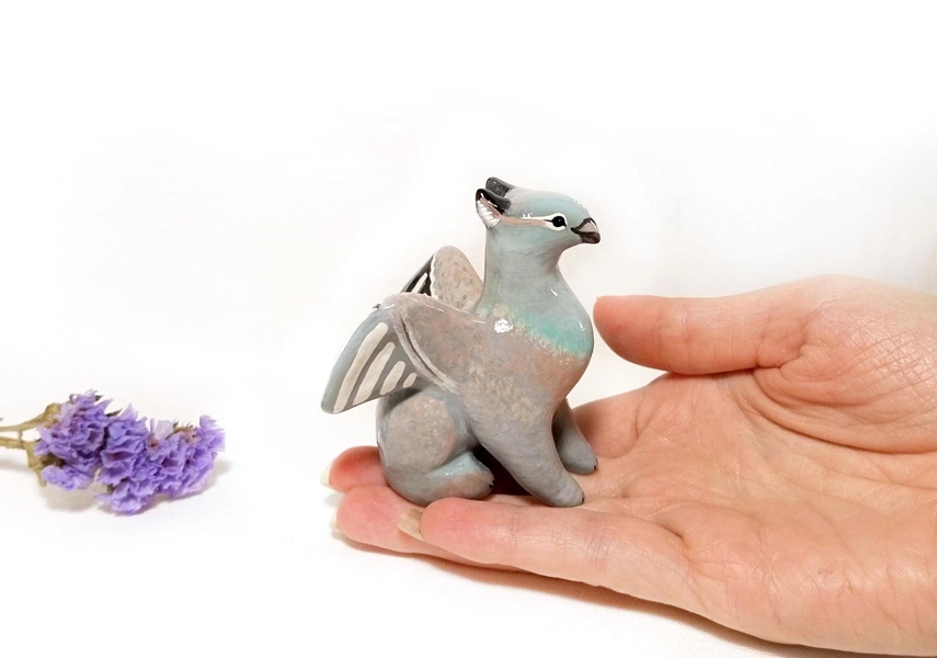 Pigeon Gryphon figurine TO ORDER Small Griffin sculpture Tiny clay animal Cute statue Bird mini figure Bird griffon totem kawaii Gift