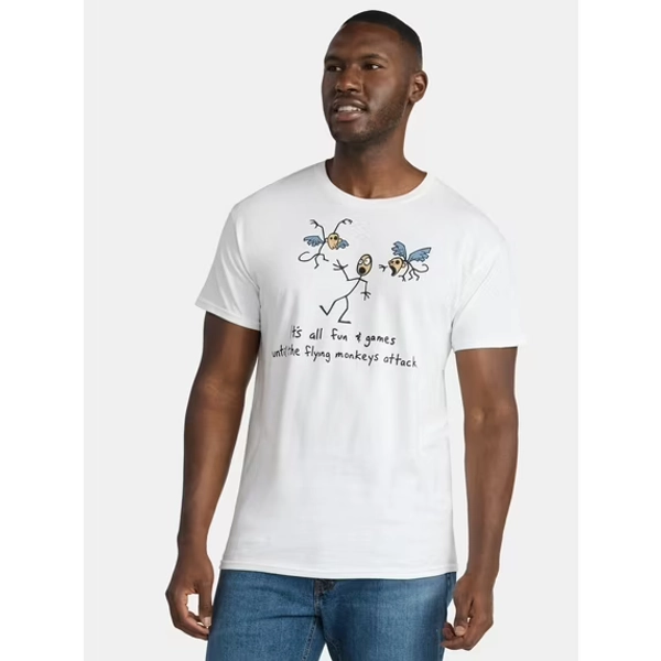 Humor Men's and Big Men's Flying Monkeys Attack Men's Short Sleeve Graphic Tee, Size S-3XL