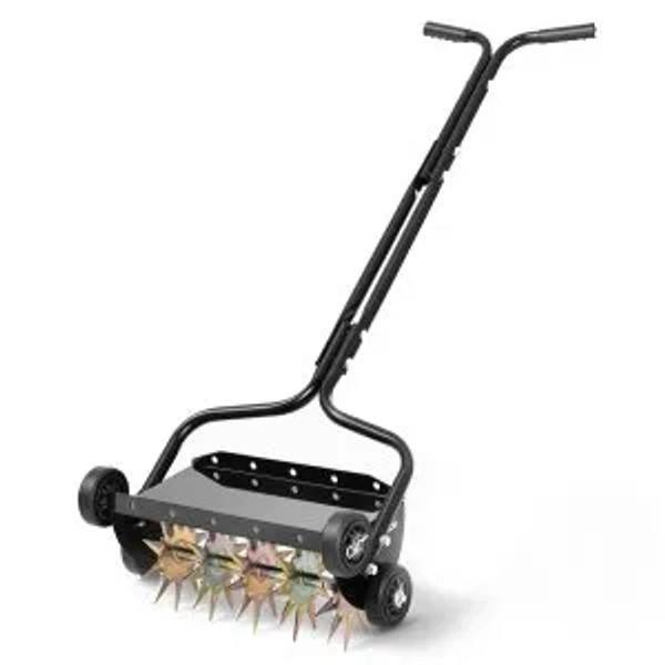 VEVOR Lawn Aerator, 18 in Manual Push Spike Aerator with 4 Wheels &amp; Handle, Heavy Duty Grass Aerators, Supports 40 lbs Added Weight, Rolling Lawn Aeration Tool for Garden Yard Aeration Soil Health
