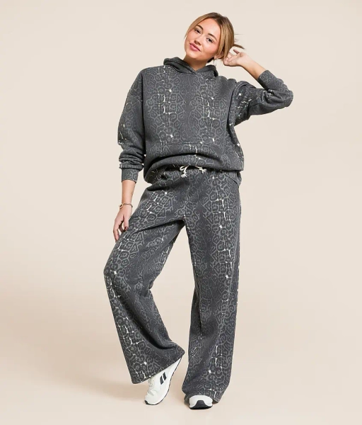 Small Grey Cheetah Washed Cheetah Wide Leg Sweatpant