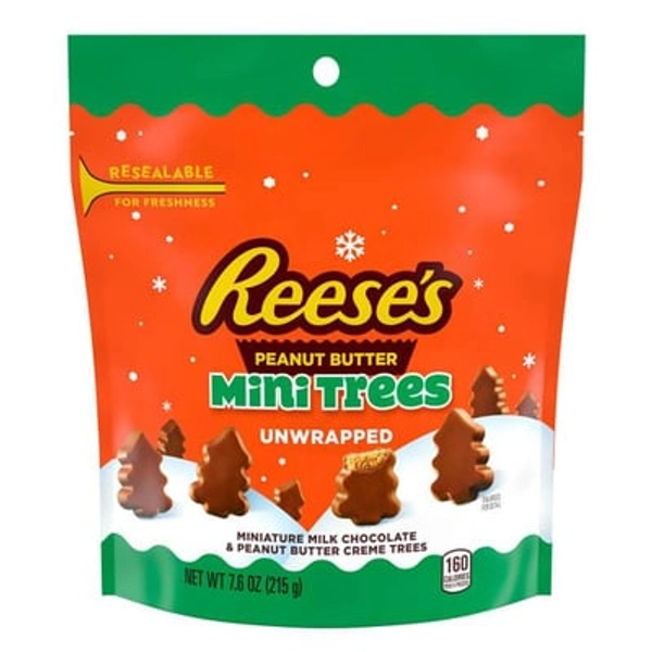 Reese's Unwrapped Milk Chocolate Peanut Butter Creme Mini Trees, Christmas, Candy Bag, 7.6 oz
