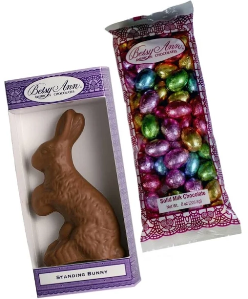 Betsy Ann Chocolates Easter Milk Chocolate Foil Eggs Standing Bunny Bundle