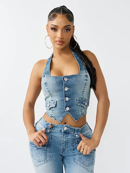 SCOOP NECK DENIM VEST CORSET