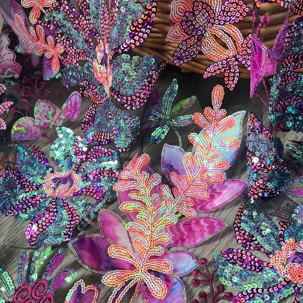 Exquisite Fashion Sequin Fabric, Sequined Flower Embroidered Lace Fabric for Party Dress, Evening Gown,  Dance Costumes, Garments Sewing