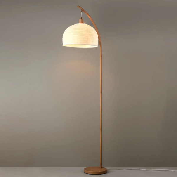 Novogratz X Globe 70" Floor Lamp, Wood-Tone Finish, White Paper Shade, On/Off Rotary Switch, 6 Ft. Clear Cord, Home Improvement, Living Room, Office