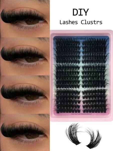 Lash Clusters 280 Pcs D Curl Stripl Lashes Clusters Cat Eye Wispy Eyelash Clusters D Curl 60D-80D-100D Cluster Eyelash Extensions Easy Diy Lash Extension Cluster At Home,Thick Lash Clusters Long 270PCS Fluffy Cluster Eyelash Extensions Soft Wispy False Eyelashes Waterproof D Curl Volume Eyelash Clusters