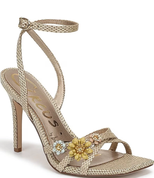 Circus NY by Sam Edelman Bria Woven Floral Ornamented Ankle Wrap Dress Sandals