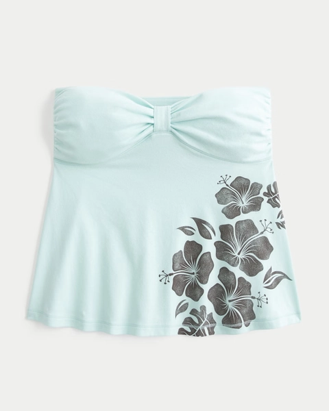 Strapless Floral Graphic Babydoll Top