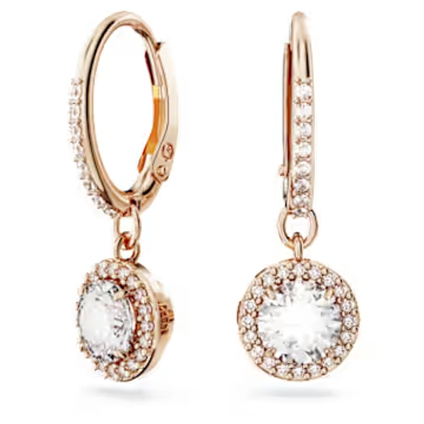 Una Angelic drop earrings, Round cut, Pavé, White, Rose gold-tone plated