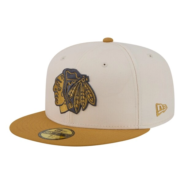  Chicago Blackhawks New Era Colorpack Two-Tone 59FIFTY Fitted Hat - Cream/Tan