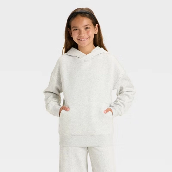 Girls' Oversized Fleece Hoodie Sweatshirt - art class™ Gray L