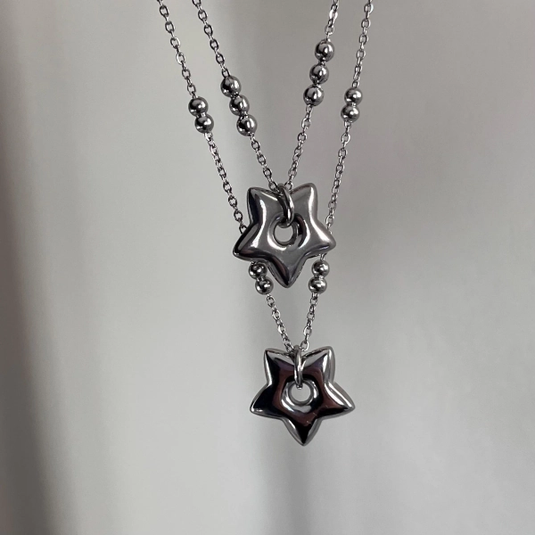 No tarnishing silver stainless Steel necklace, Star pendant necklace with ball chain, Streetwear gothic punk Y2k necklace, Cute necklace