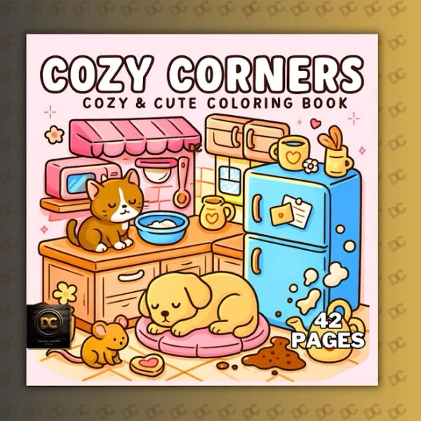 Cozy Corners Coloring Book PDF PNG | 42 Pages Bold and Easy for Adults |Cute Printable Art | Little Cozy Coco Wyo Style|Digital Coloring Fun