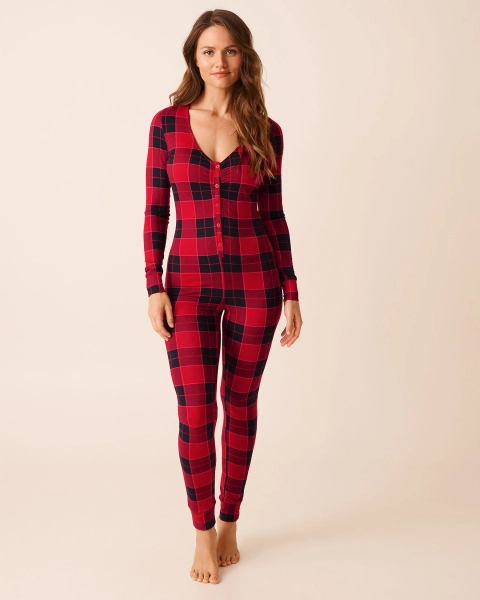 Buffalo Plaid Super Soft Long Sleeve Jumpsuit - XXL