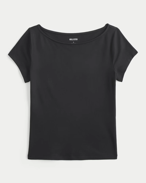 Short-Sleeve Seamless Fabric Slash-Neck T-Shirt